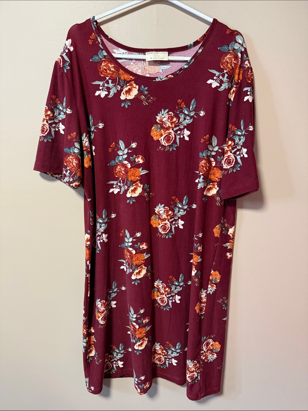 Bobbie Brooks Burgundy Floral Midi Dress